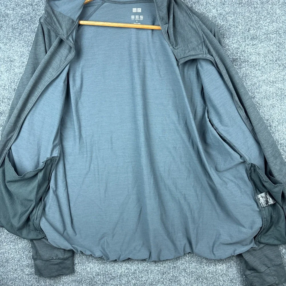 Uniqlo Dry-Ex Lightweight Athletic Jacket Full Zip Mens Large Gray Hooded Baggy - Picture 4 of 8